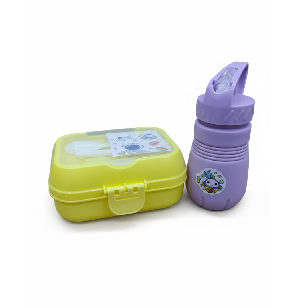 Set de Lunchera Infantil con Botella y Cubiertos Modelo Liso - Imagen 2