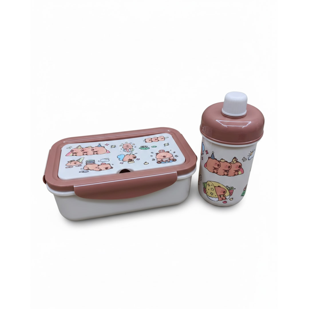 Set de Lunchera Infantil con Botella y Cubiertos Tapa Compacta - Imagen 2