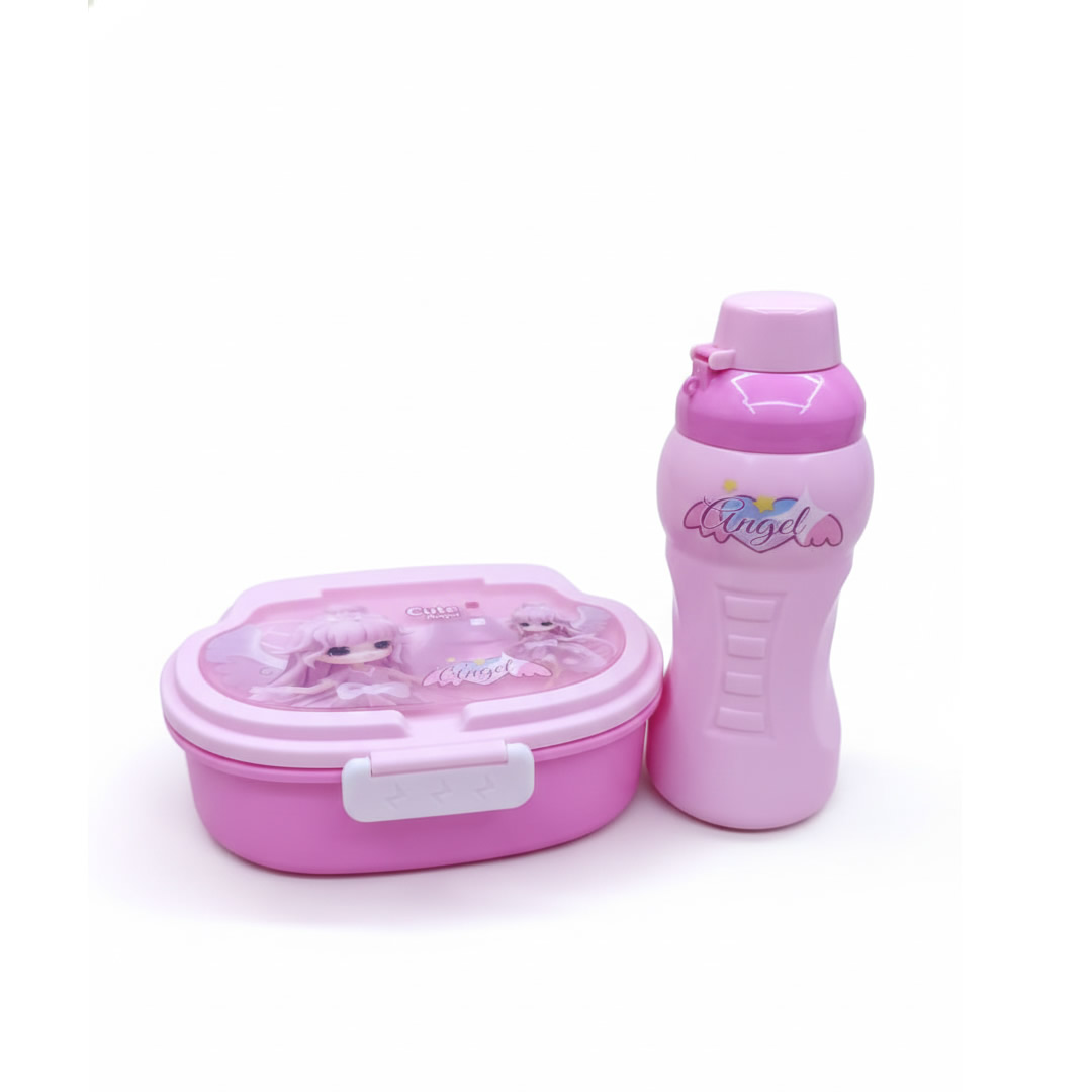 Set de Lunchera Infantil con Botella y Cubiertos Angel - Esencial Pack