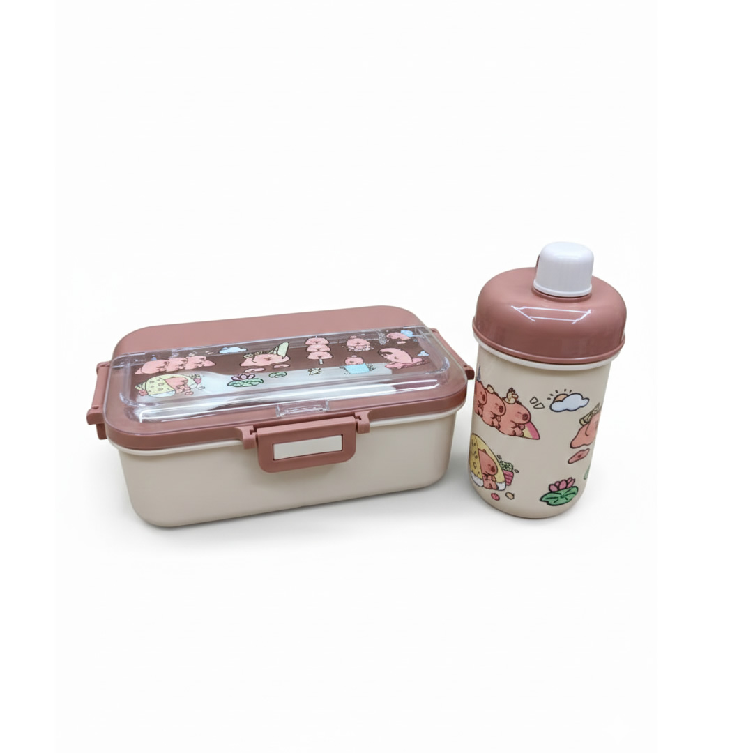 Set de Lunchera Infantil con Botella y Cubiertos Tapa Transparente - Imagen 3