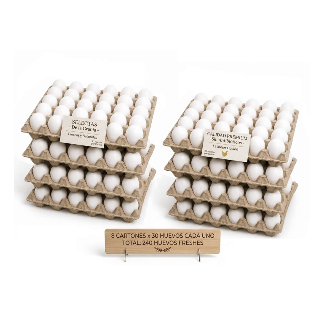 Huevos de gallina 8 Cartones 30ud Huevos de gallina en paquete de 8 cartones de 30 unidades cada uno